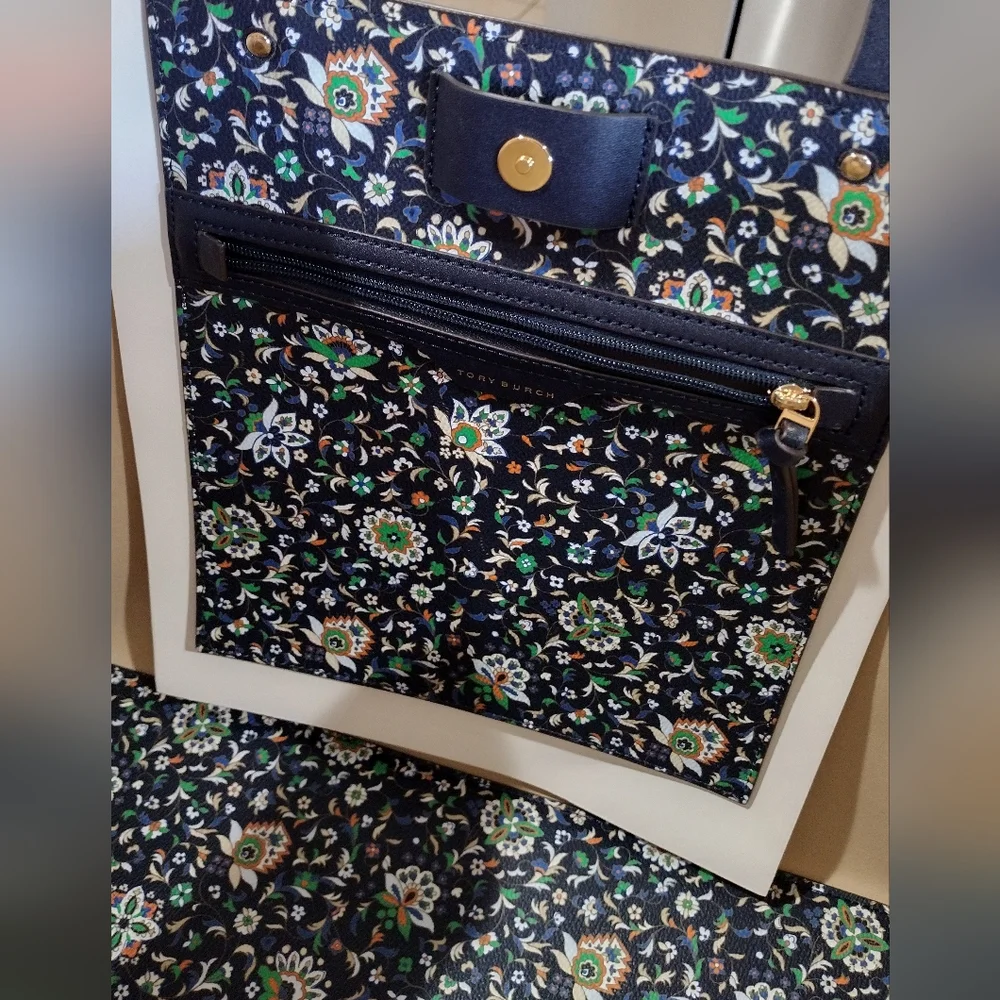 NWOT Tory Burch Floral Tote Bag - Navy and Multicolor